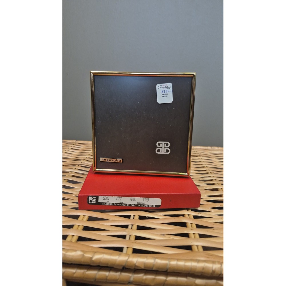 Charles D Burnes Boston Vintage 5x5 Gold Picture Frame NOS Non Glare Glass Box